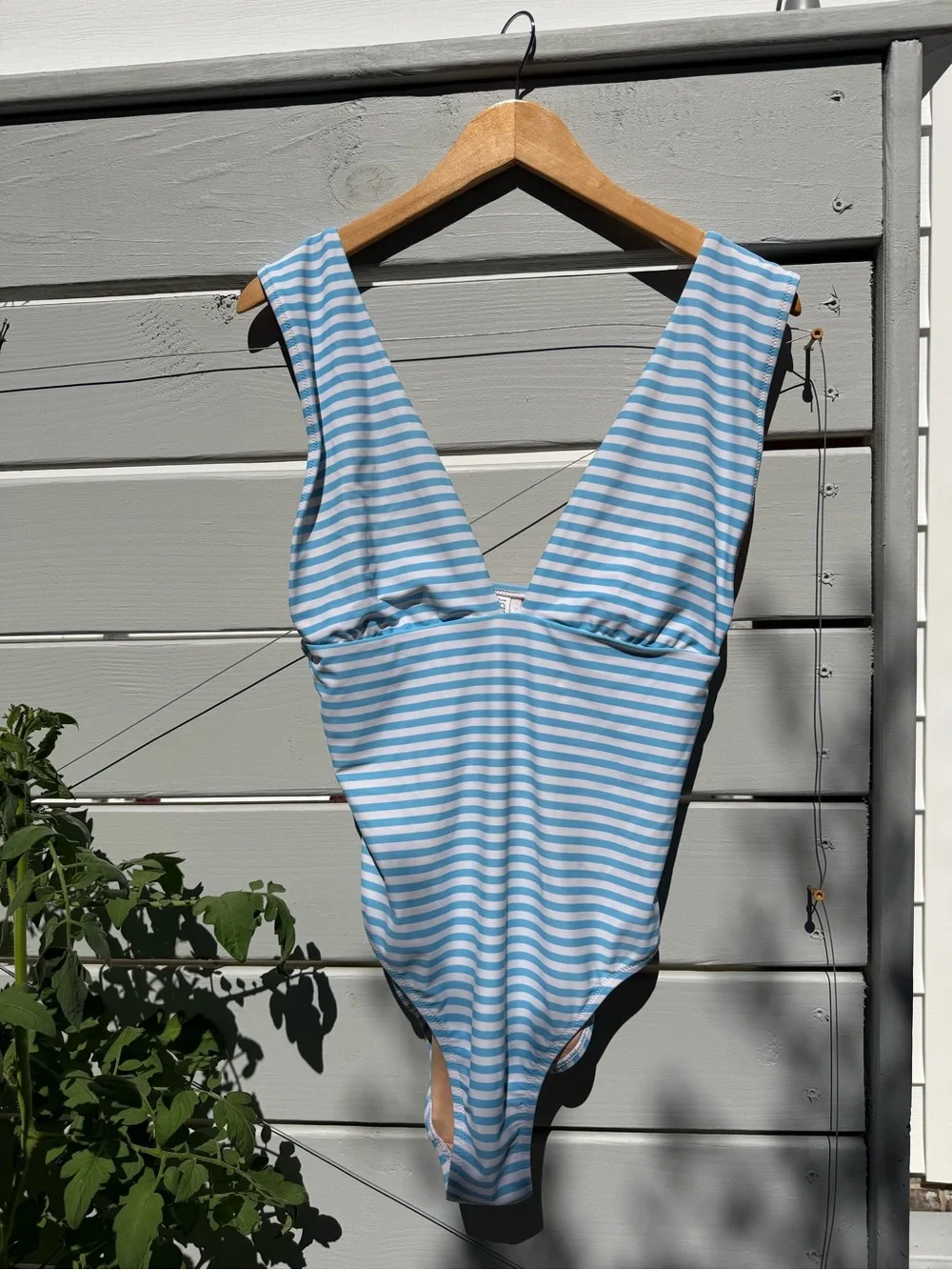 J. Crew Light Blue & White Striped Women's One-Piece Swimsuit